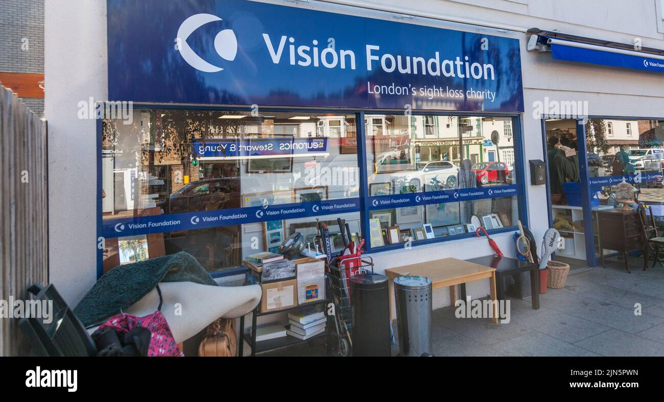 Vision Foundation Charity Shop in Hampton Hill,Middlesex,England,UK Stock Photo