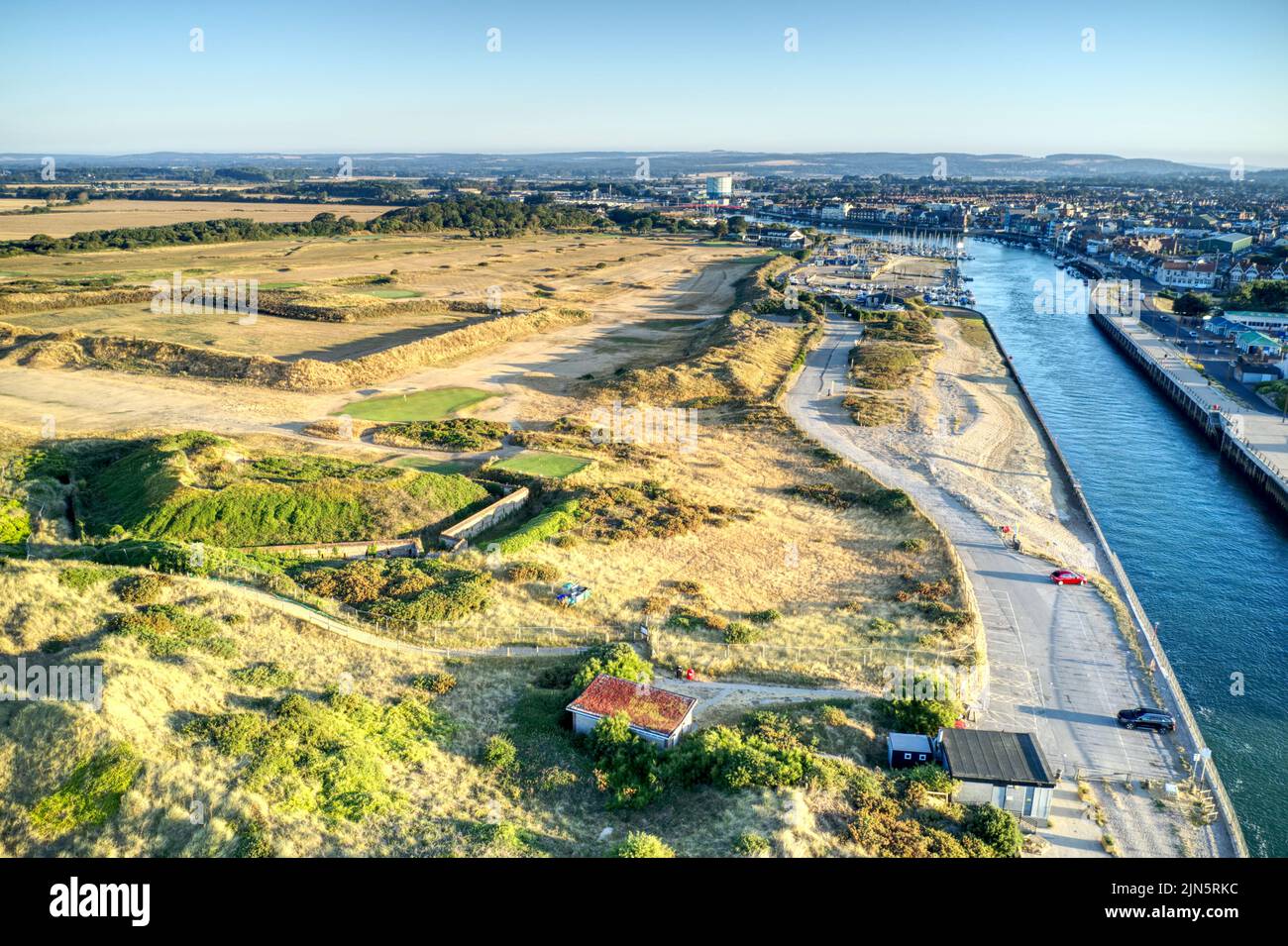 Aerial photo of the River Arun and Littlehampton golf course during the