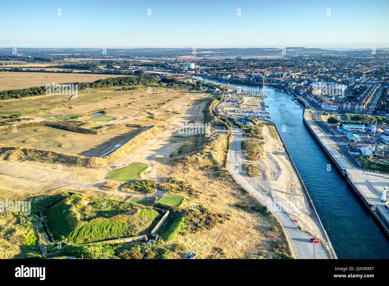 Aerial of the River Arun and Littlehampton golf course during the dry