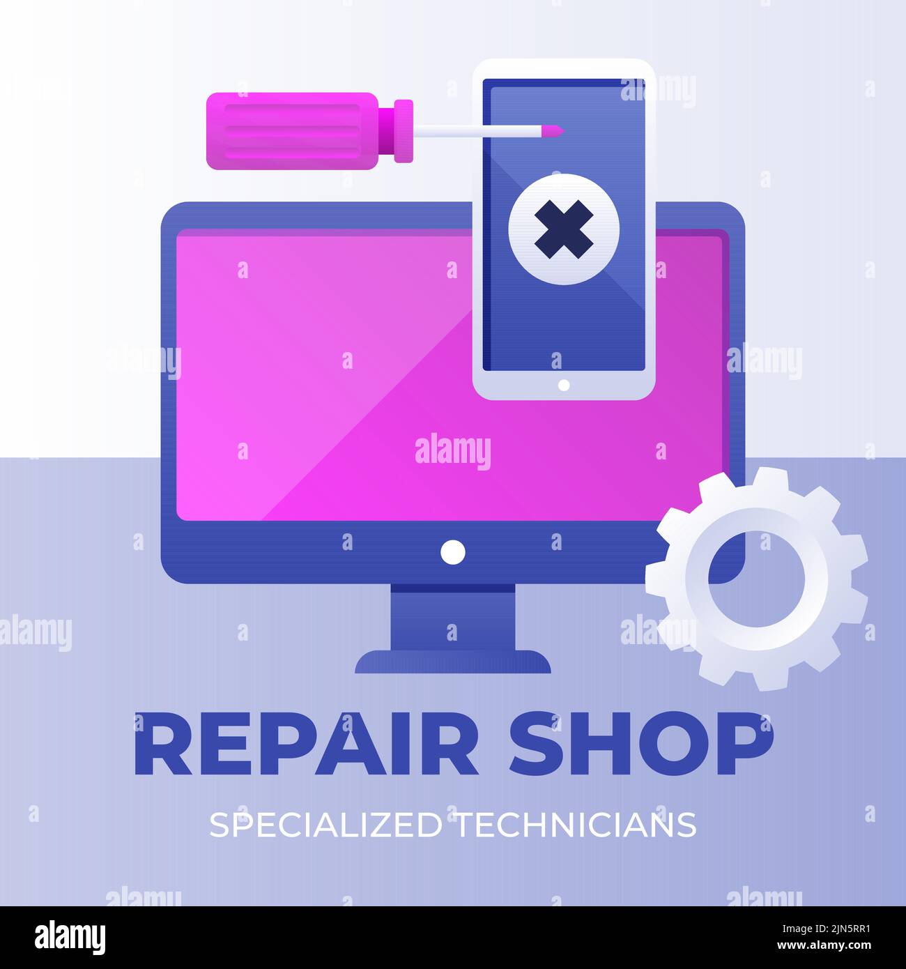 Gradient car repair shop services posts set Vector illustration Stock