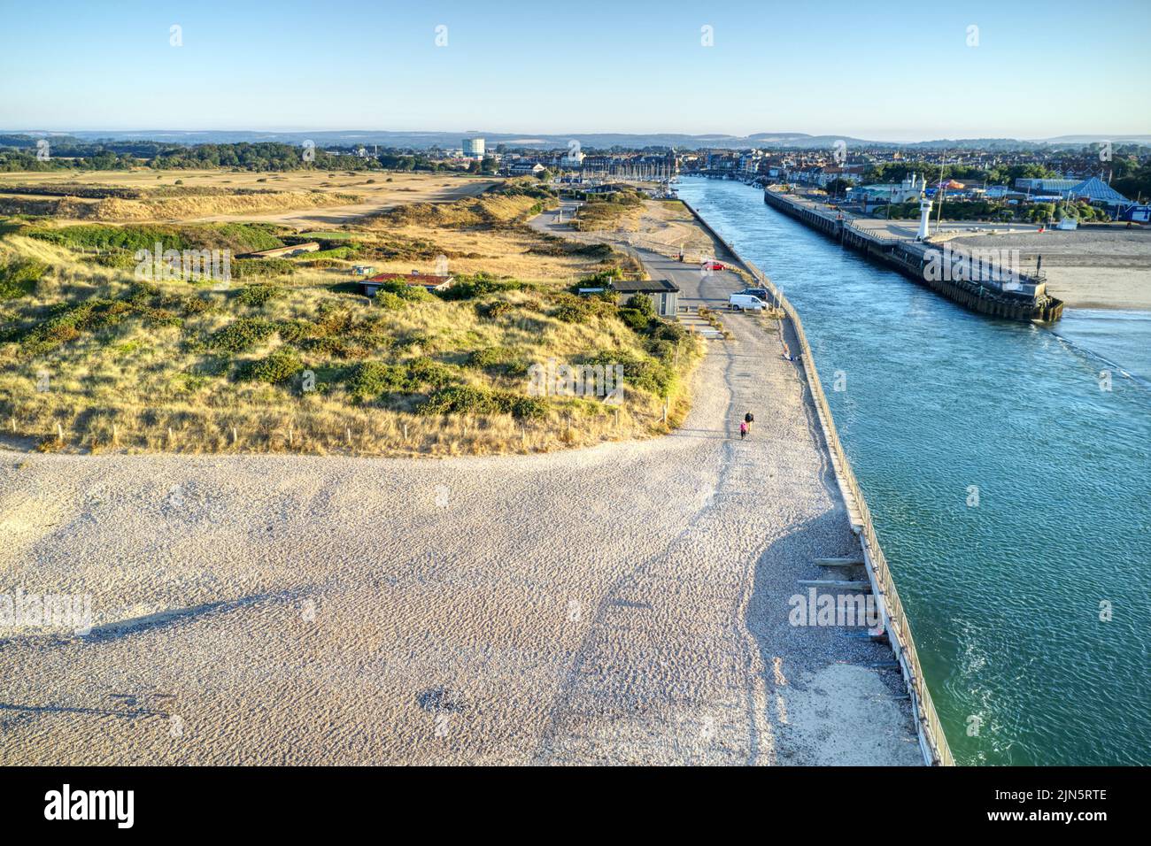 Aerial of the entrance to the River Arun and Littlehampton plus the