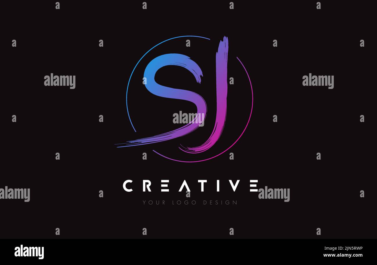 Creative Colorful SJ Brush Letter Logo Design. Artistic Handwritten ...