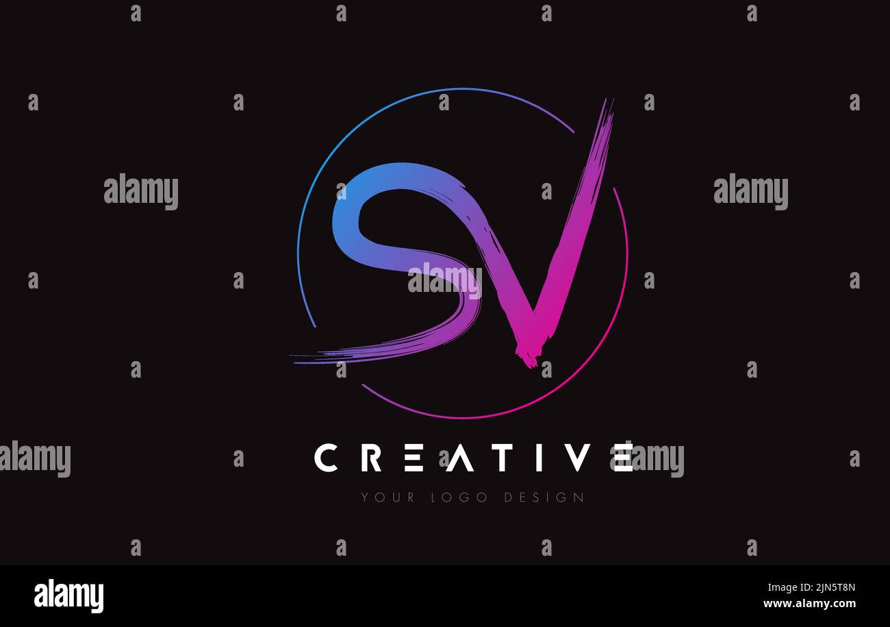 Creative Colorful SV Brush Letter Logo Design. Artistic Handwritten Brush Letters Logo Concept