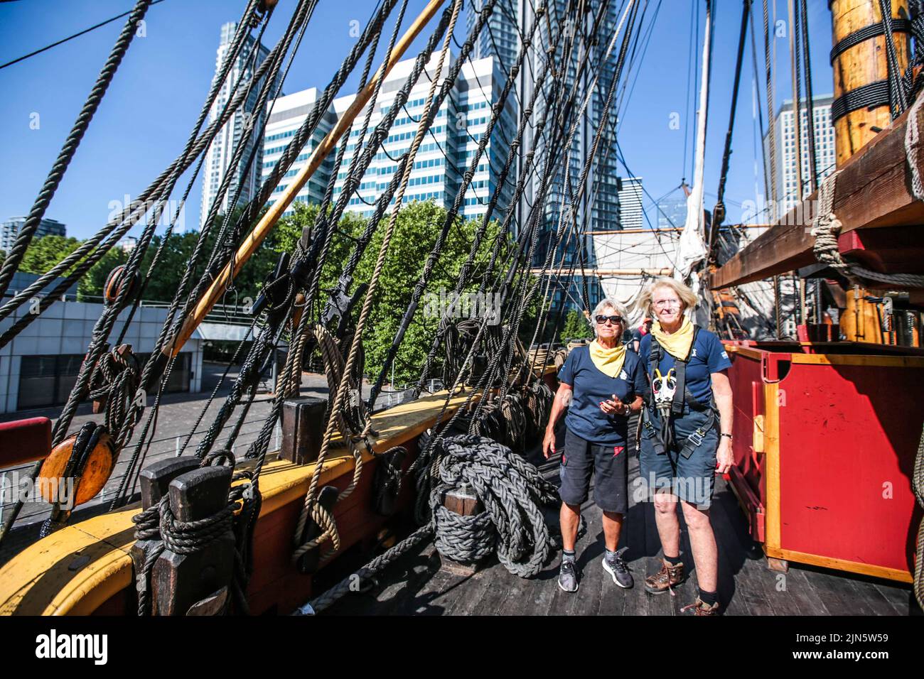 London UK 9 August 2022 Agneta Ask(L)  at 78 is the oldest crew member of the Götheborg  followed by Inger Uhlen (R)  69 Open to visitors every day until 12 of August  Paul Quezada-Neiman/Alamy Live News Stock Photo
