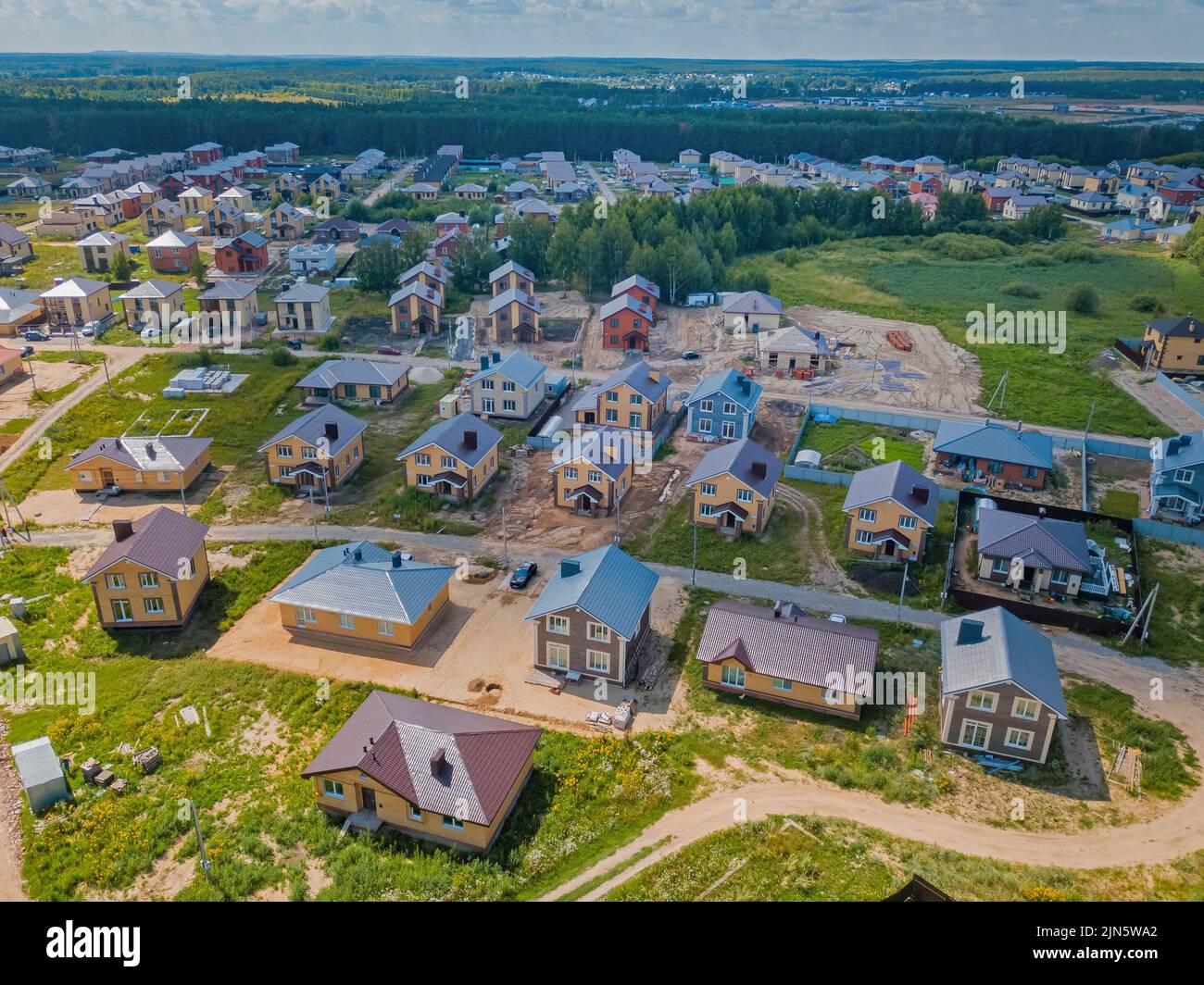 Aerial view of residential district in Kazan, Russia. Aerial view of newly constructed single