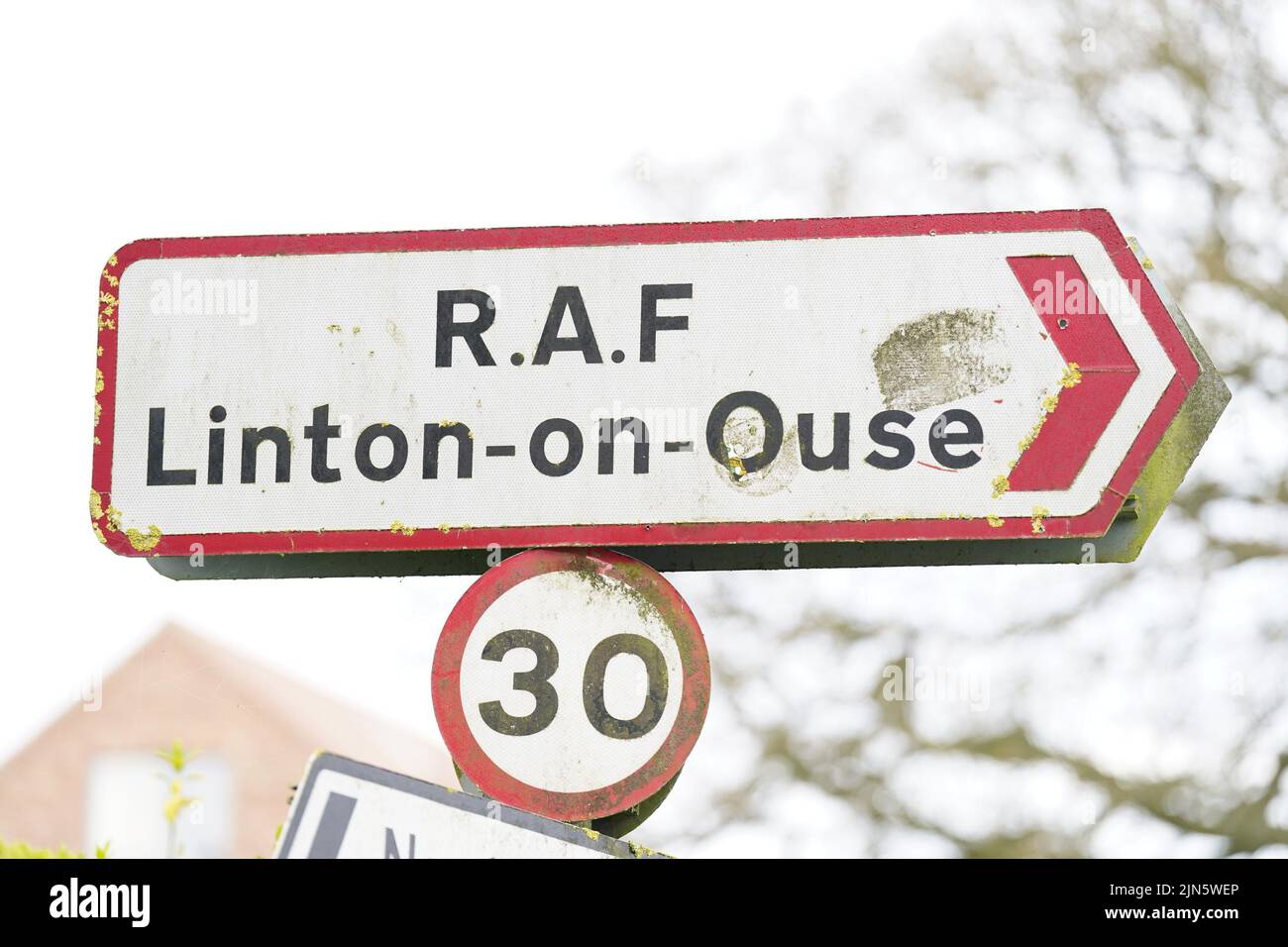 File photo dated 14/04/22 of a sign for the former RAF base in Linton-on-Ouse. Defence Secretary Ben Wallace said he has 'withdrawn' the offer for a disused North Yorkshire RAF base to be used to house asylum seekers. Issue date: Tuesday August 9, 2022. Stock Photo