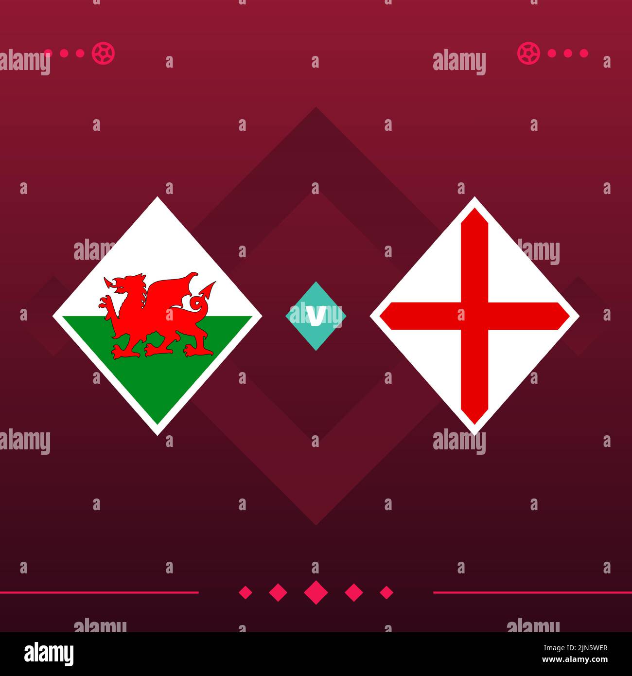 wales, england world football 2022 match versus on red background. vector illustration. Stock Vector