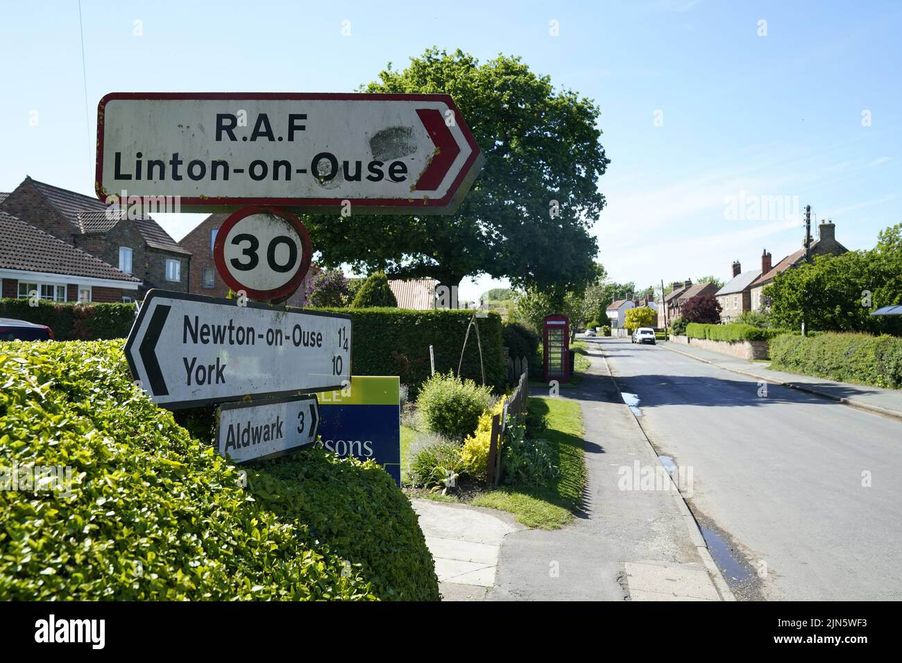 File photo dated 19/05/22 of a sign for the former RAF base in Linton-on-Ouse. Defence Secretary Ben Wallace said he has 'withdrawn' the offer for a disused North Yorkshire RAF base to be used to house asylum seekers. Issue date: Tuesday August 9, 2022. Stock Photo