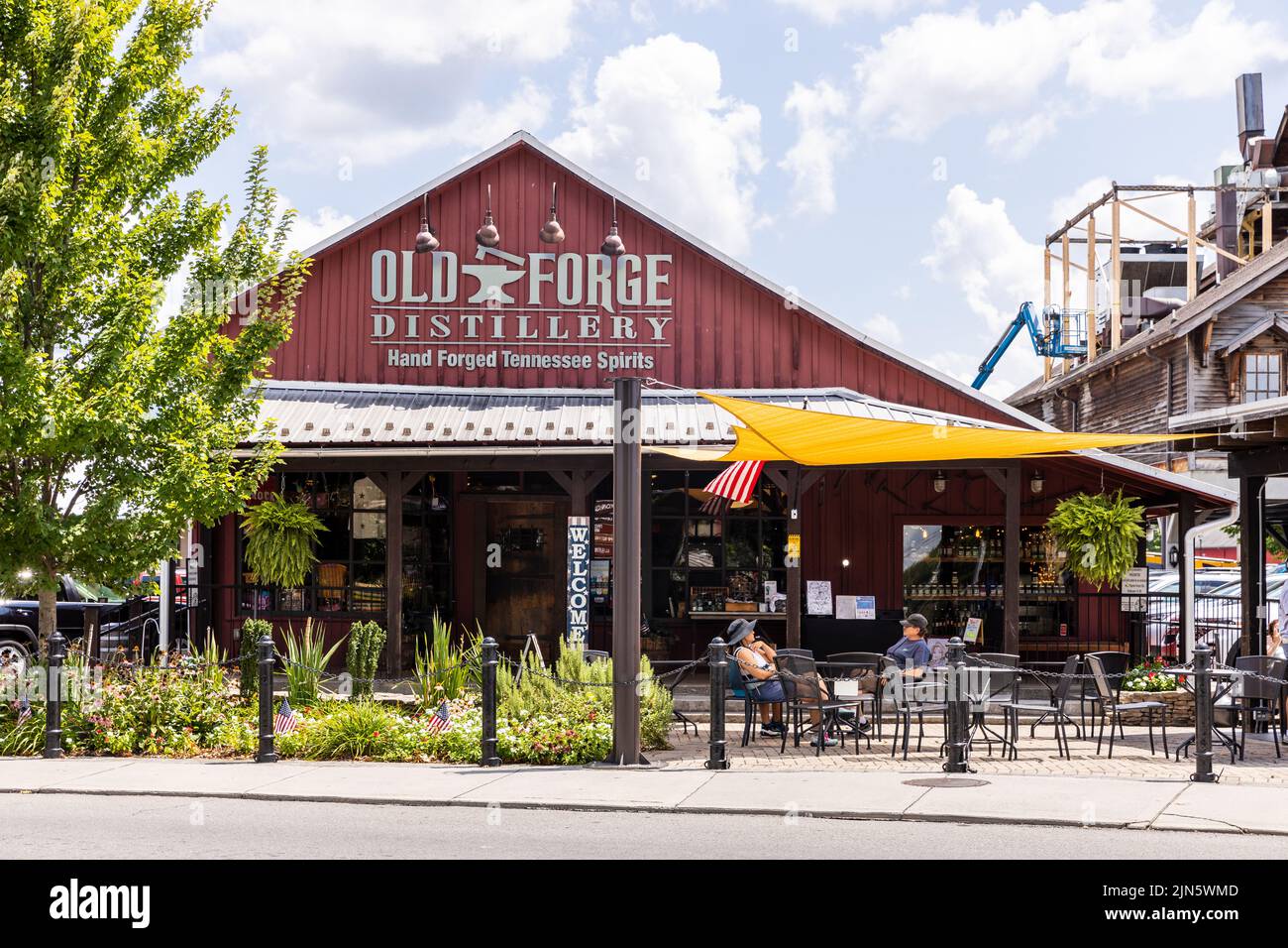 Old Forge Distillery is located in the Old Mill portion of Pigeon Forge, in the Smoky Mountains, and offer various types of craft spirits. Stock Photo