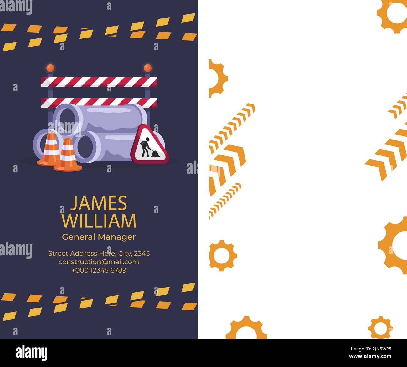 Flat construction vertical business card template Vector illustration ...