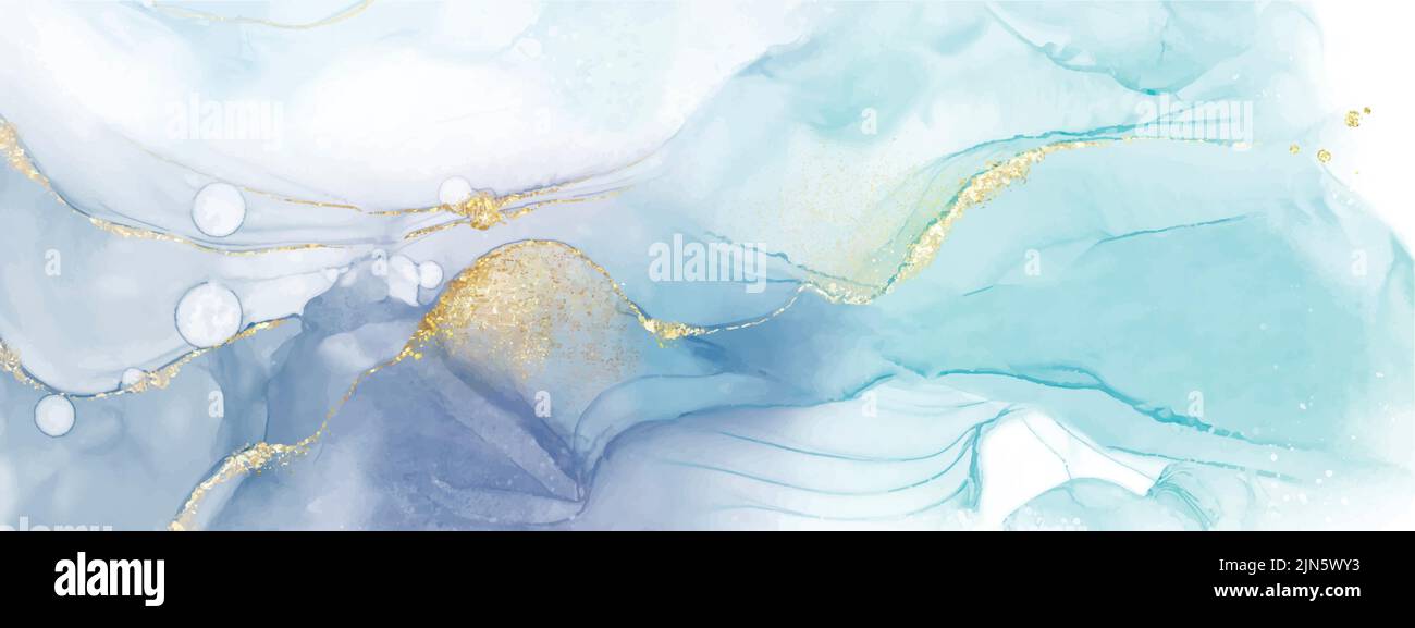 Abstract fluid art with alcohol ink technique painting, and decorated with gold foil glitter splash to look luxurious. Suitable for backgrounds, banne Stock Vector