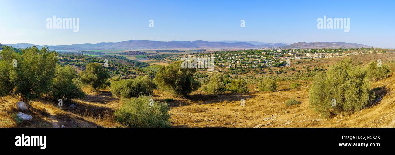 Panorama of landscape and countryside of the Netofa valley, in the western Lower Galilee, near Tzipori, Northern Israel Stock Photo