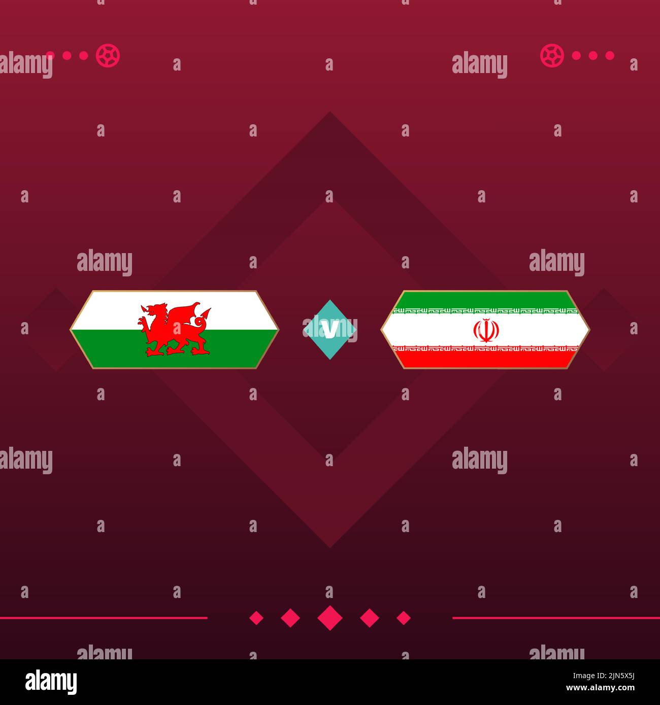 wales, iran world football 2022 match versus on red background. vector illustration. Stock Vector