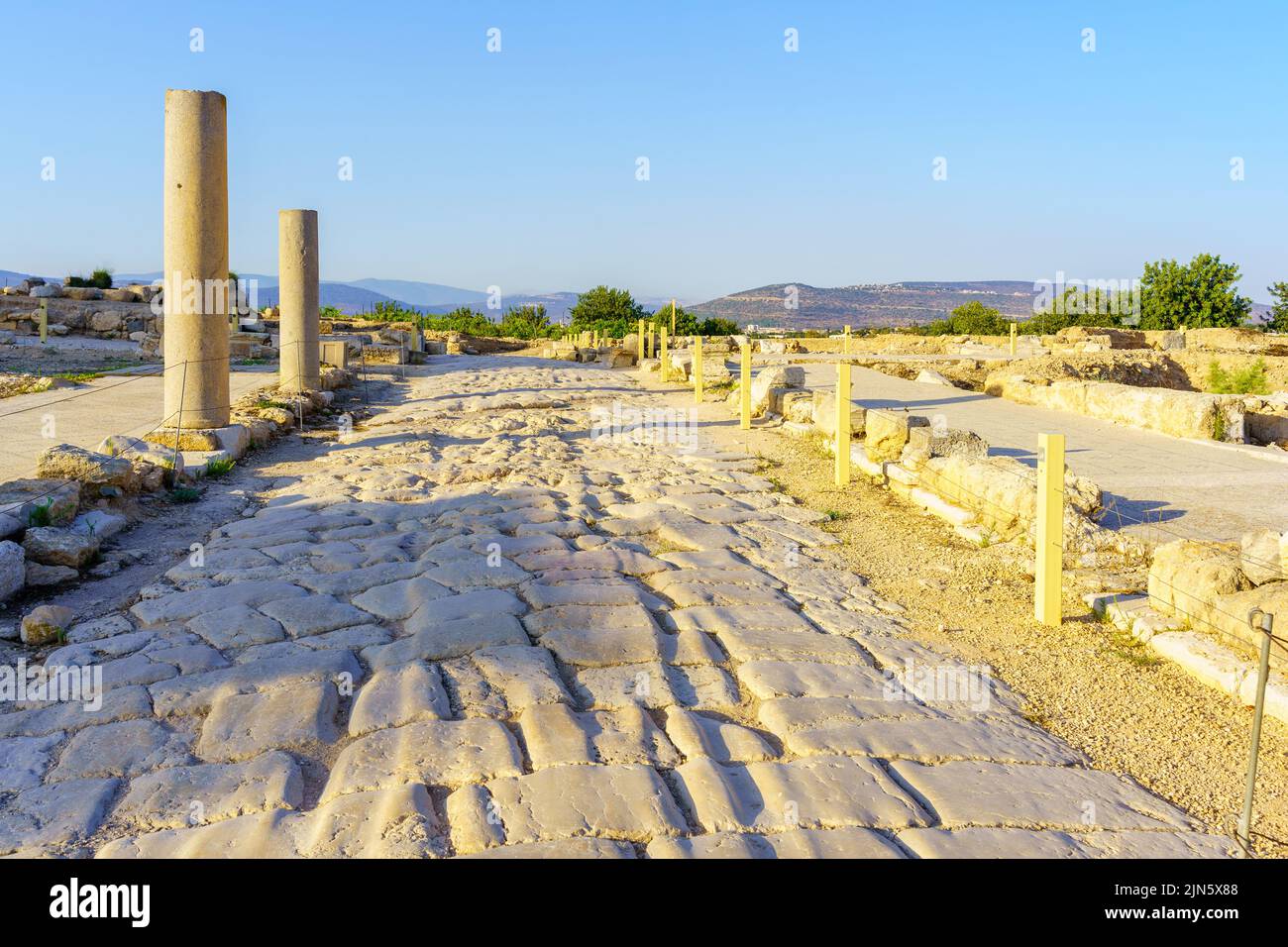 View of an ancient Roman era main street (cardo), in Tzipori National Park, Northern Israel Stock Photo
