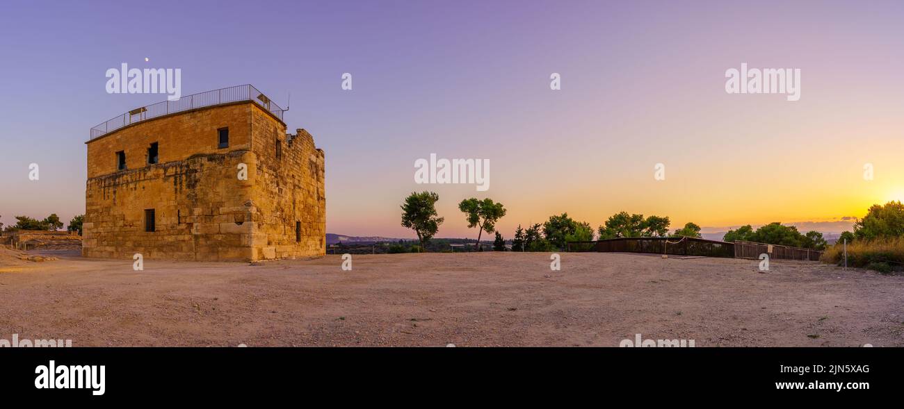 Sunset panorama of the Crusader Castle, in Tzipori National Park, Northern Israel Stock Photo