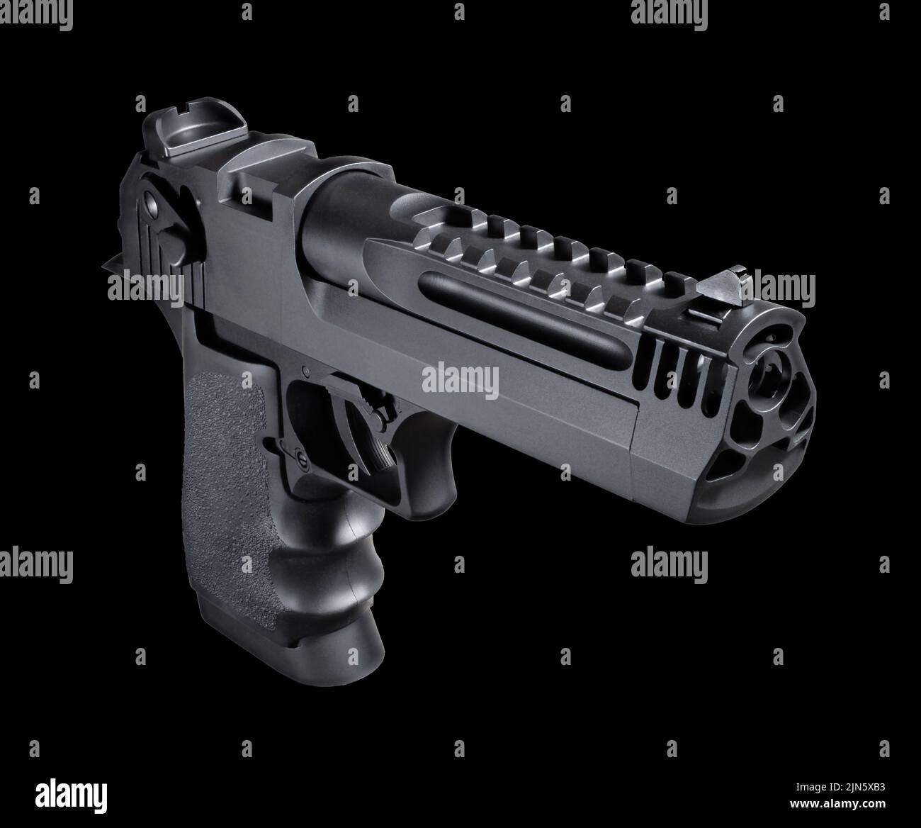 Semi  auto pistol angled slightly toward the viewer on black Stock Photo