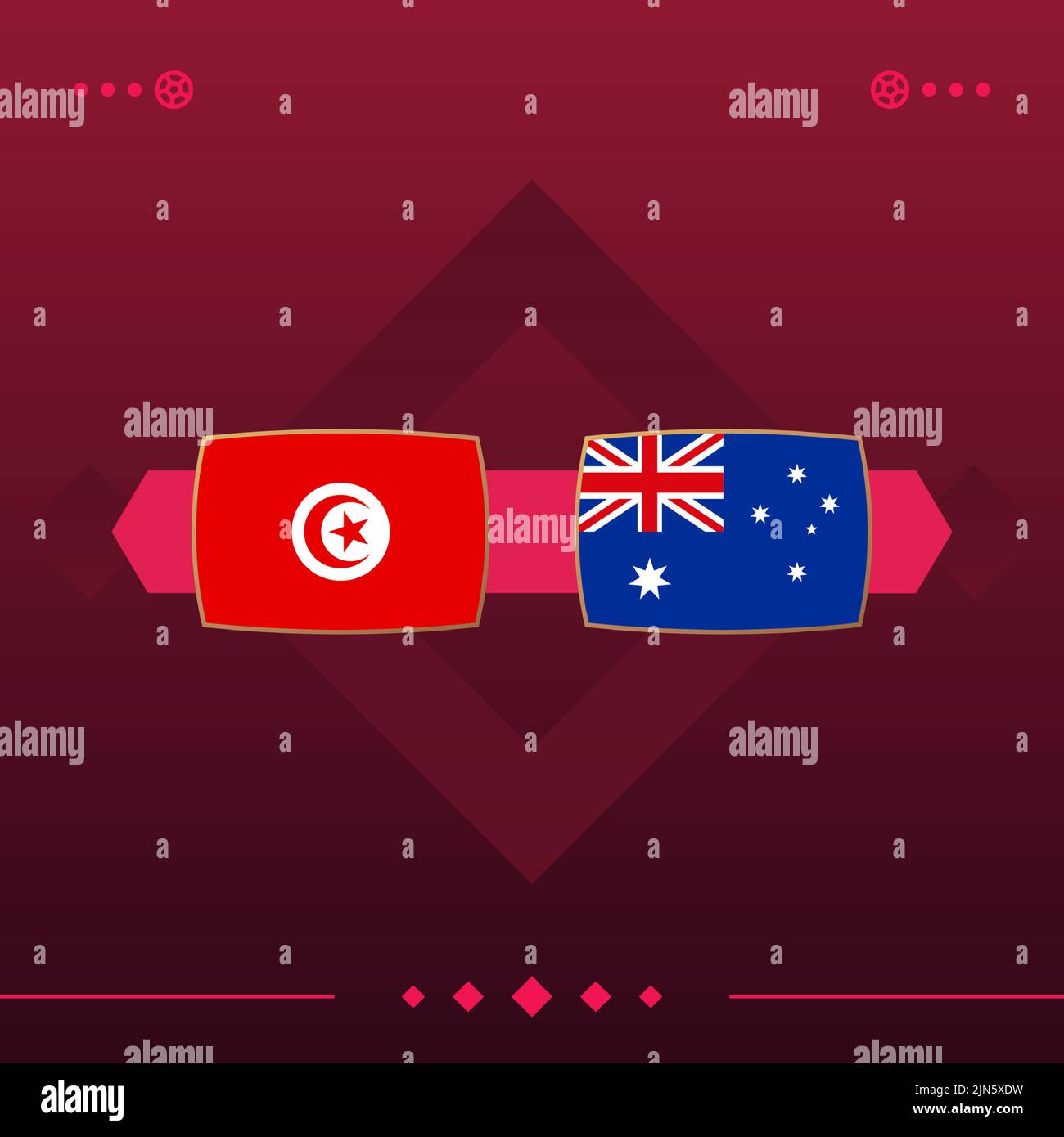 tunisia, australia world football 2022 match versus on red background. vector illustration. Stock Vector