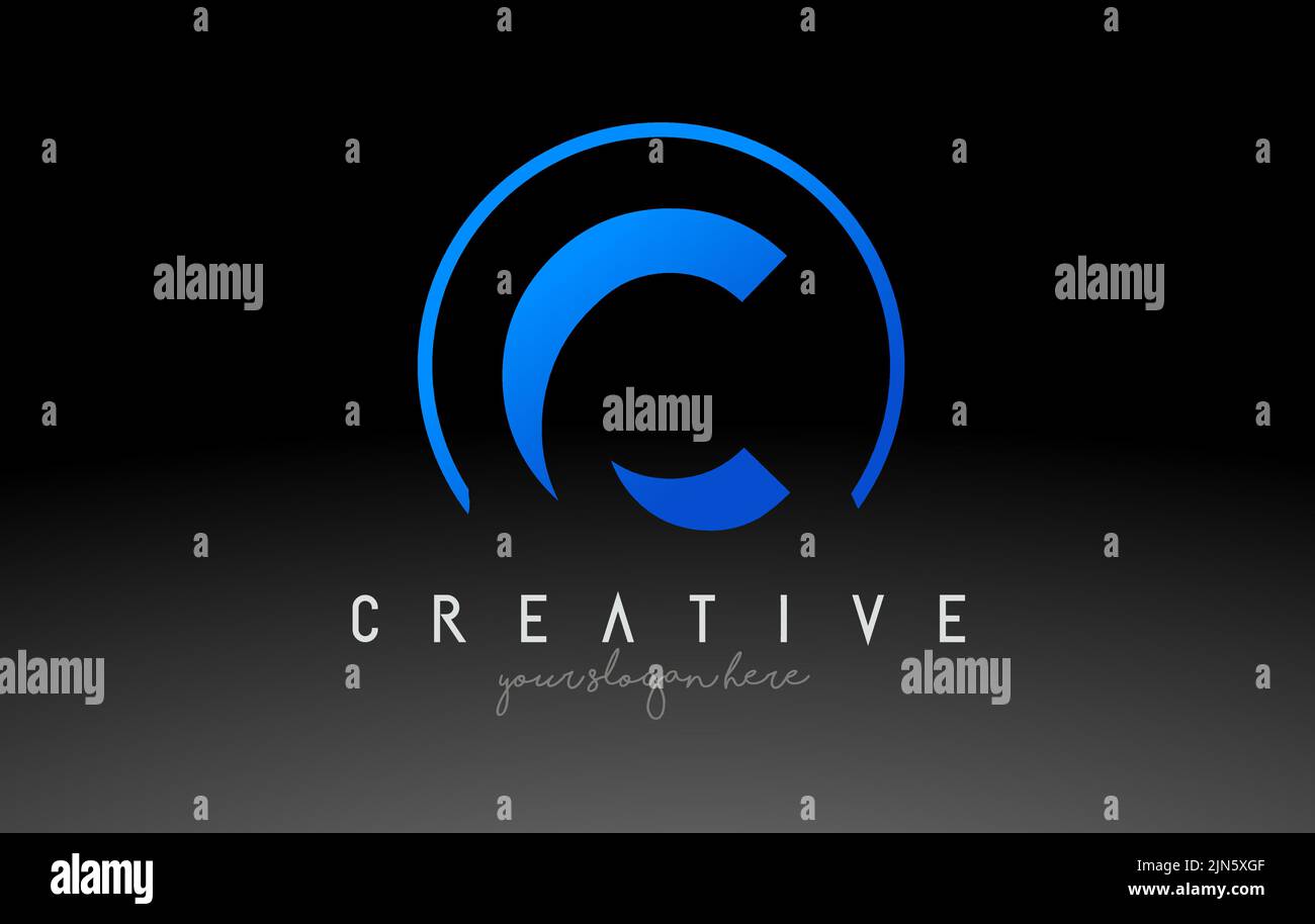 C Letter Logo Design with Black Blue Color. Cool Modern Icon Letters ...