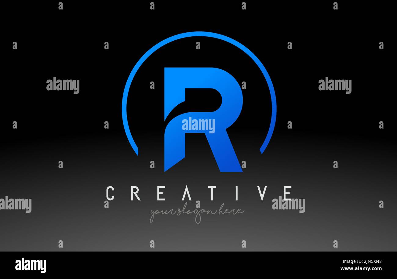 R Letter Logo Design with Black Blue Color. Cool Modern Icon Letters