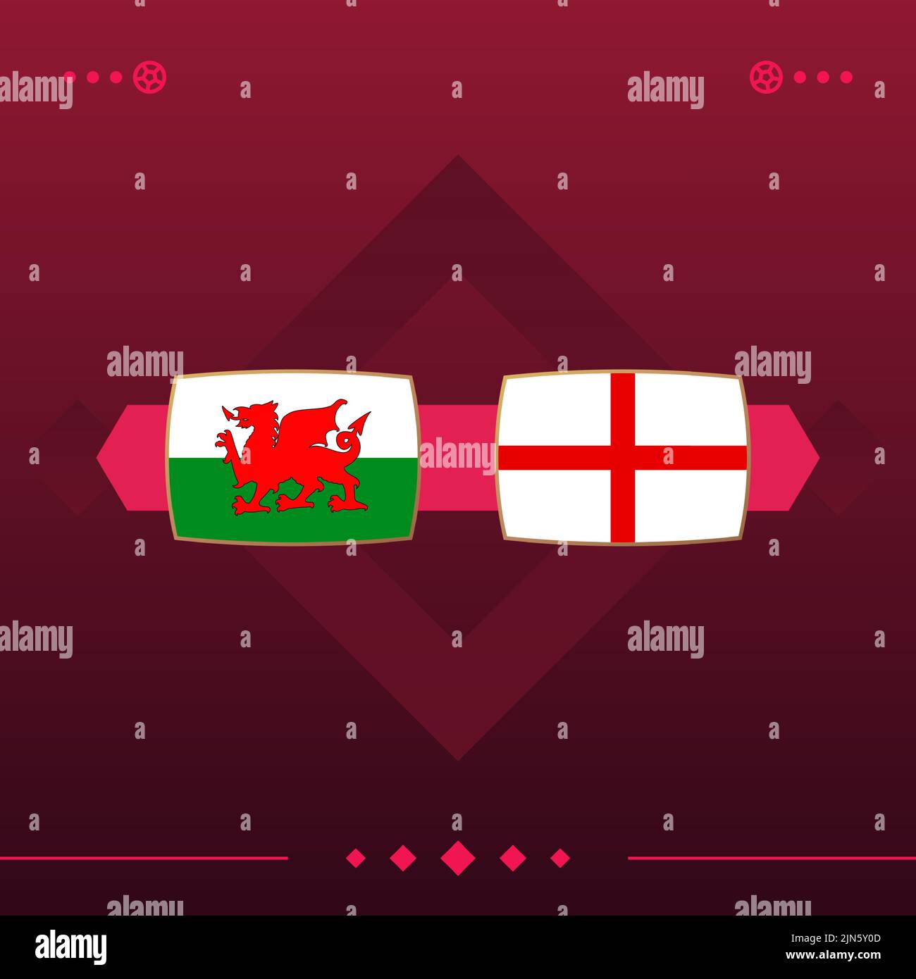 wales, england world football 2022 match versus on red background. vector illustration. Stock Vector