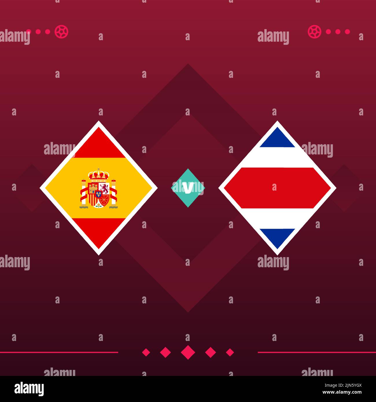 spain, costa rica world football 2022 match versus on red background