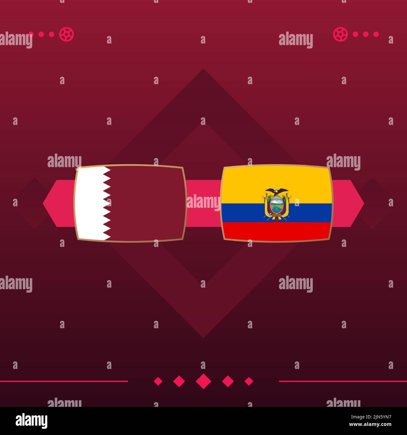 qatar, ecuador world football 2022 match versus on red background