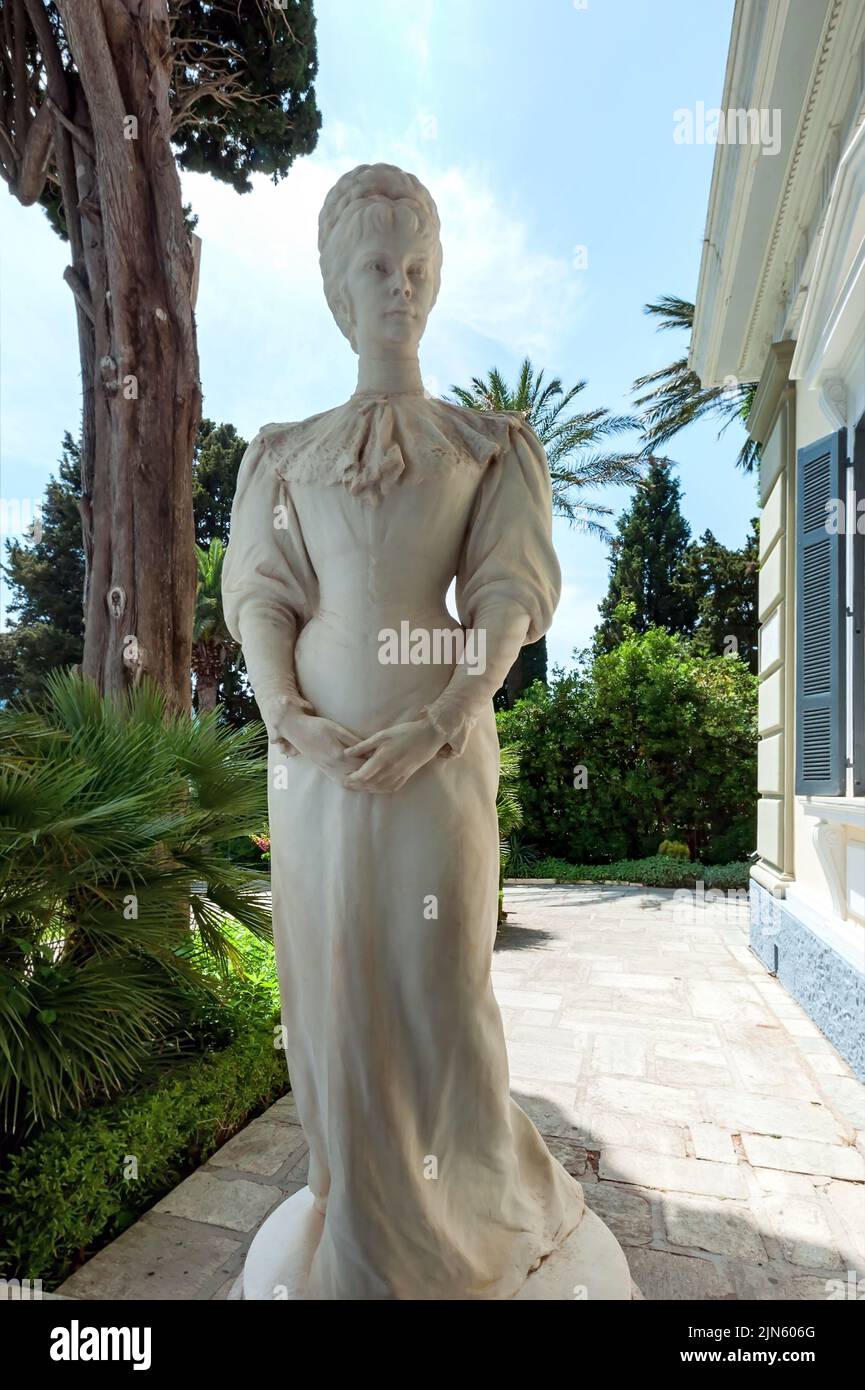 Statue of Kaiserin Elisabeth Von Osterreich Empress of Austria in Achilleion Palace, Corfu, Greece Stock Photo