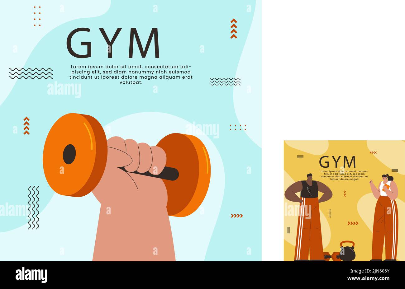 Flat gym and exercise posts set Vector illustration Stock Vector Image ...