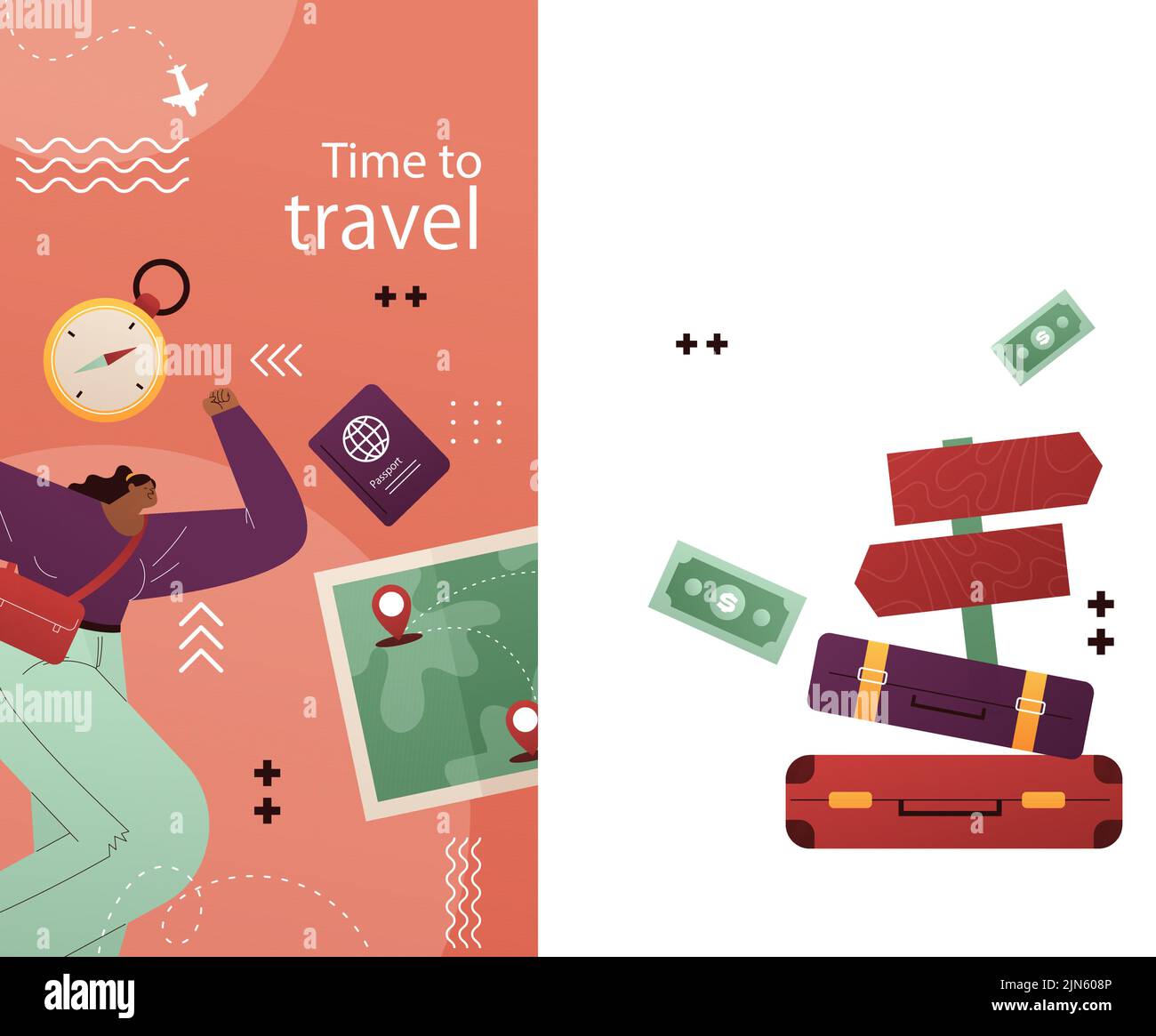Gradient posts stories set for travel agency Vector illustration. Stock Vector