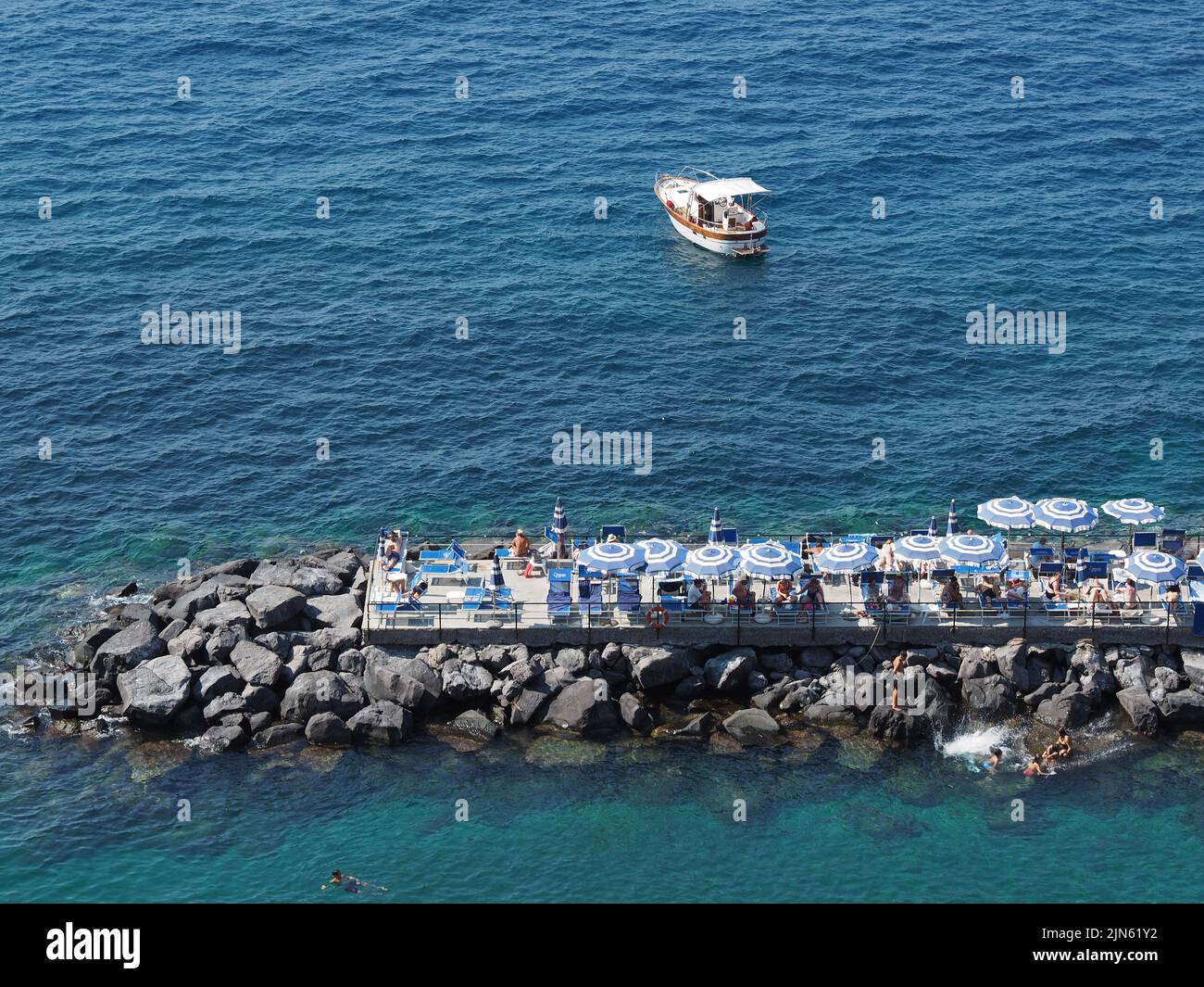The blue Mediterranean sea at Sorrento, Campania, Italy. Stock Photo