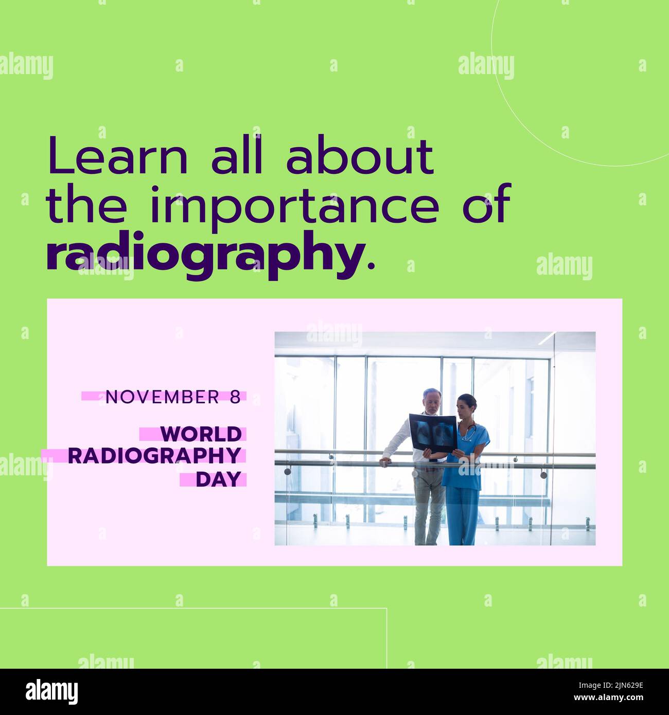 Composition of world radiography day text over caucasian doctors with xray Stock Photo