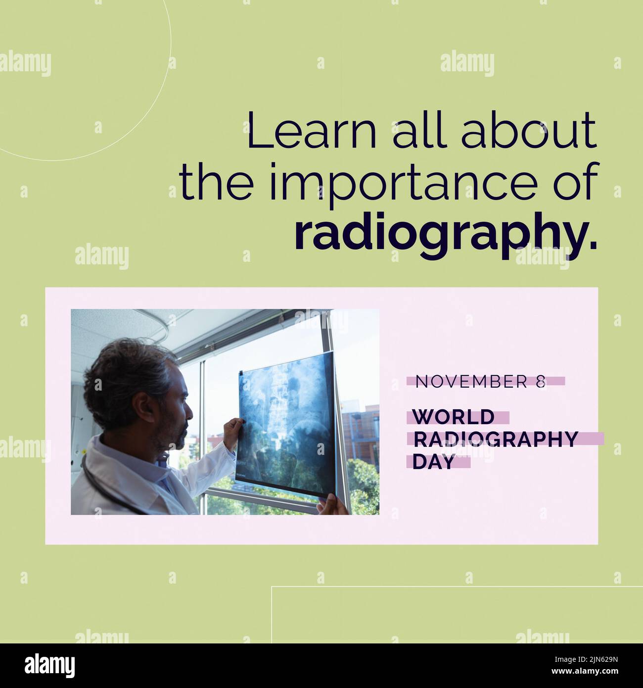 Composition of world radiography day text over biracial male doctor with xray Stock Photo