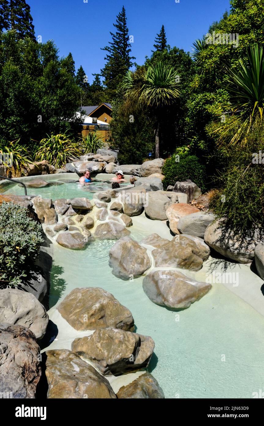Bathers enjoying a relaxing swim in one of the thermal pools at Hanmer