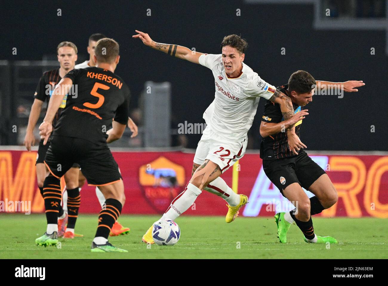 Rome, Italy. 07th Aug, 2022. Nicolo' Zaniolo (AS Roma) during the Pre-Season Friendly 2022/2023 match between AS Roma vs Shakhtar Donetsk at the Olimpic Stadium in Rome on 07 August 2022. Credit: Independent Photo Agency/Alamy Live News Stock Photo