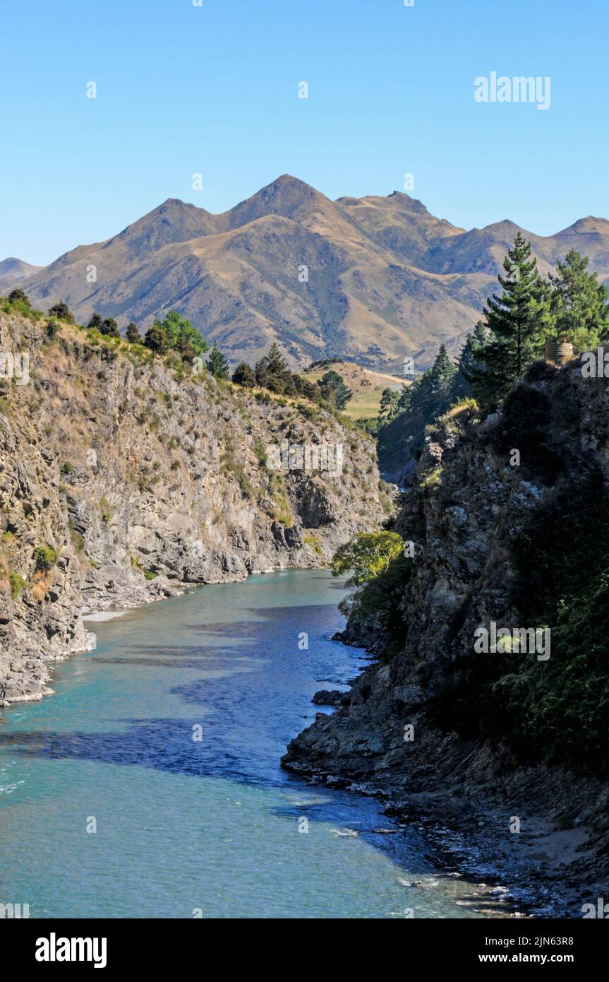 The Waiau river is near Hanmer Hot Springs resort in Canterbury plains on South Island in New Zealand. Stock Photo