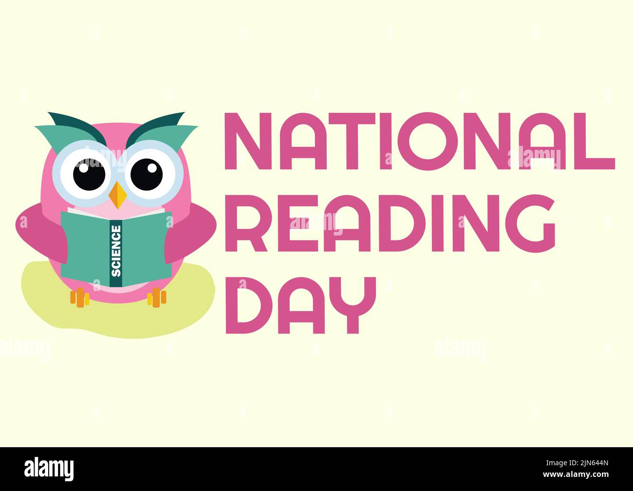 Composition of national reading day text over owl and book icons on