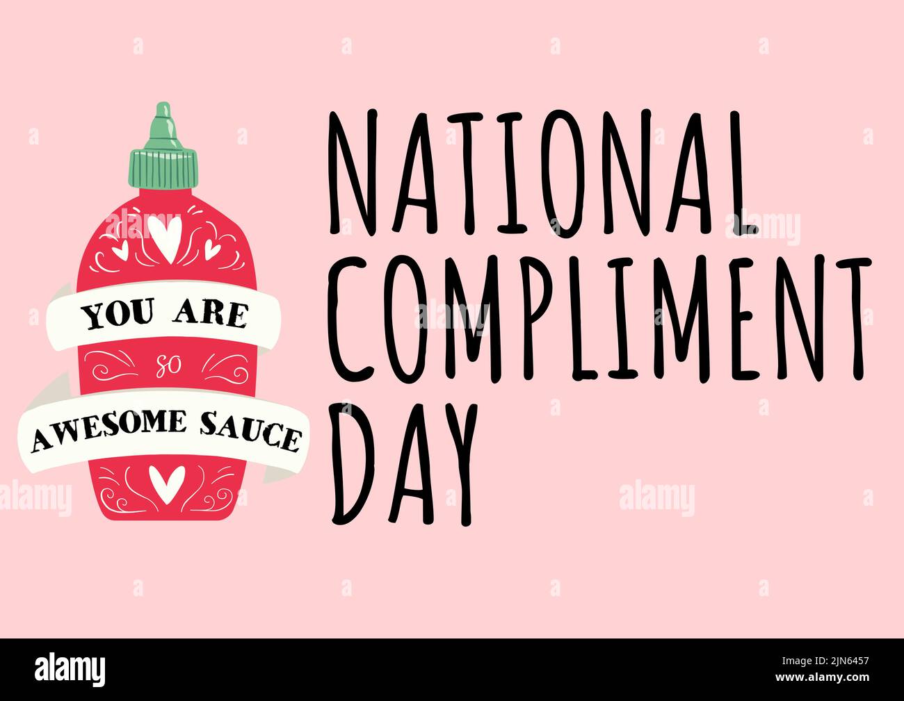 Composition of national compliment day text with bootle icon on pink backgorund Stock Photo