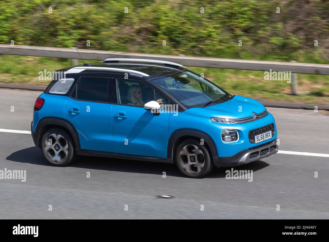 2018 Blue CITROEN C3 AIRCROSS PURETECH FLAIR S/S EAT6 1200cc petrol hatchback 6 speed automatic; travelling on the M6 motorway, UK Stock Photo