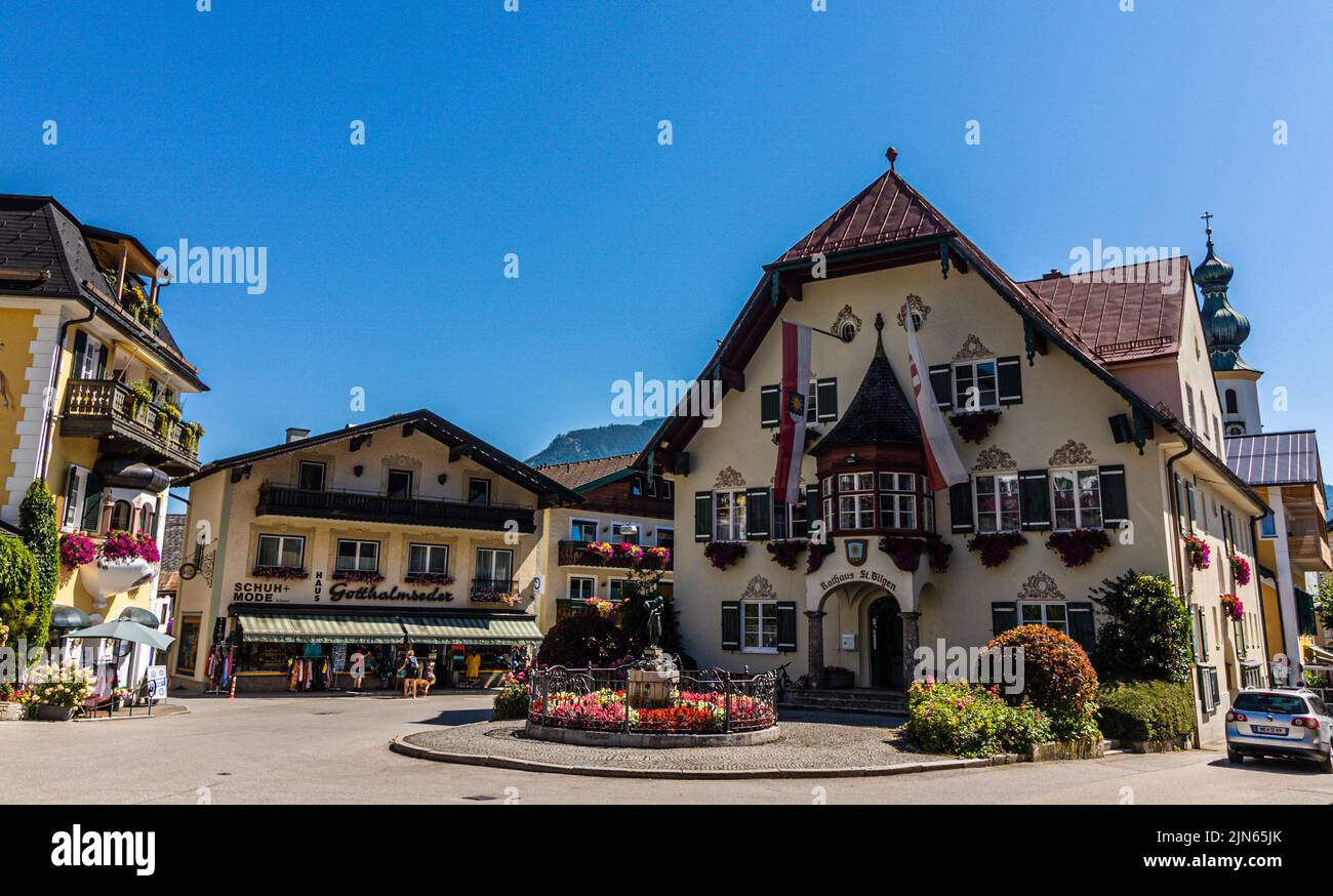 St Gilgen is a village by the Wolfgangsee in the Austrian state of Salzburg, in the Salzkammergut region. Austria. Stock Photo