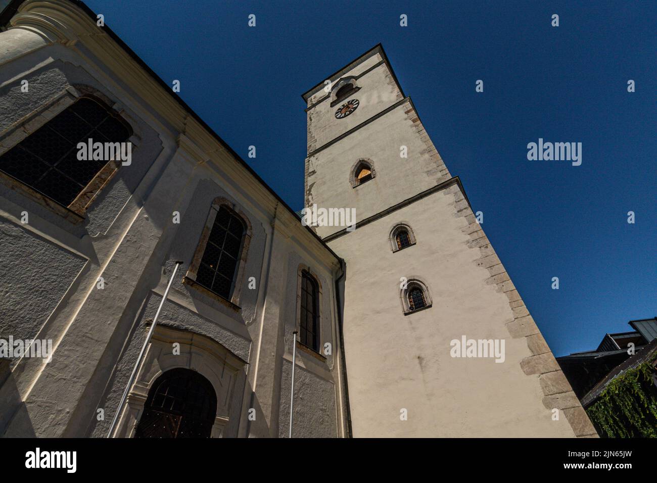 St. Wolfgang in Salzkammergut is a market town consisting of very picturesque buildings here a gothic church in Austria, Europe Stock Photo