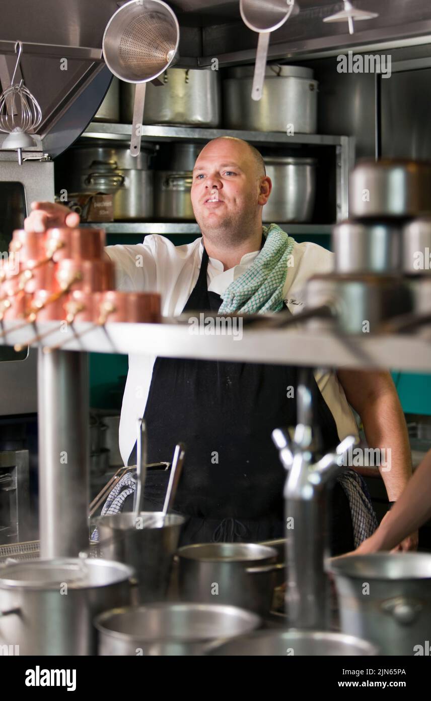 Tom Kerridge in the kitchen at the Hand & Flowers, his 2 Michelin Star