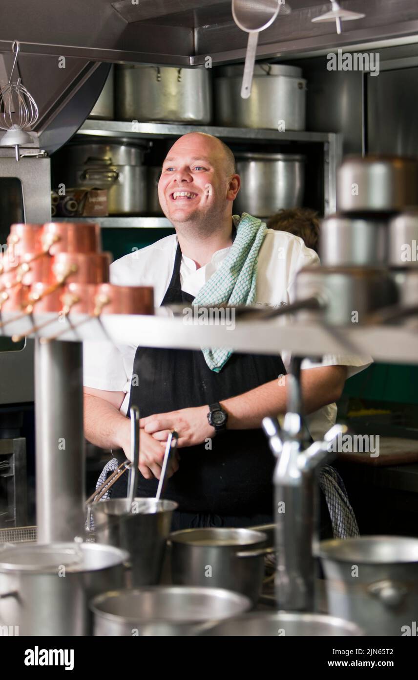 Tom Kerridge in the kitchen at the Hand & Flowers, his 2 Michelin Star
