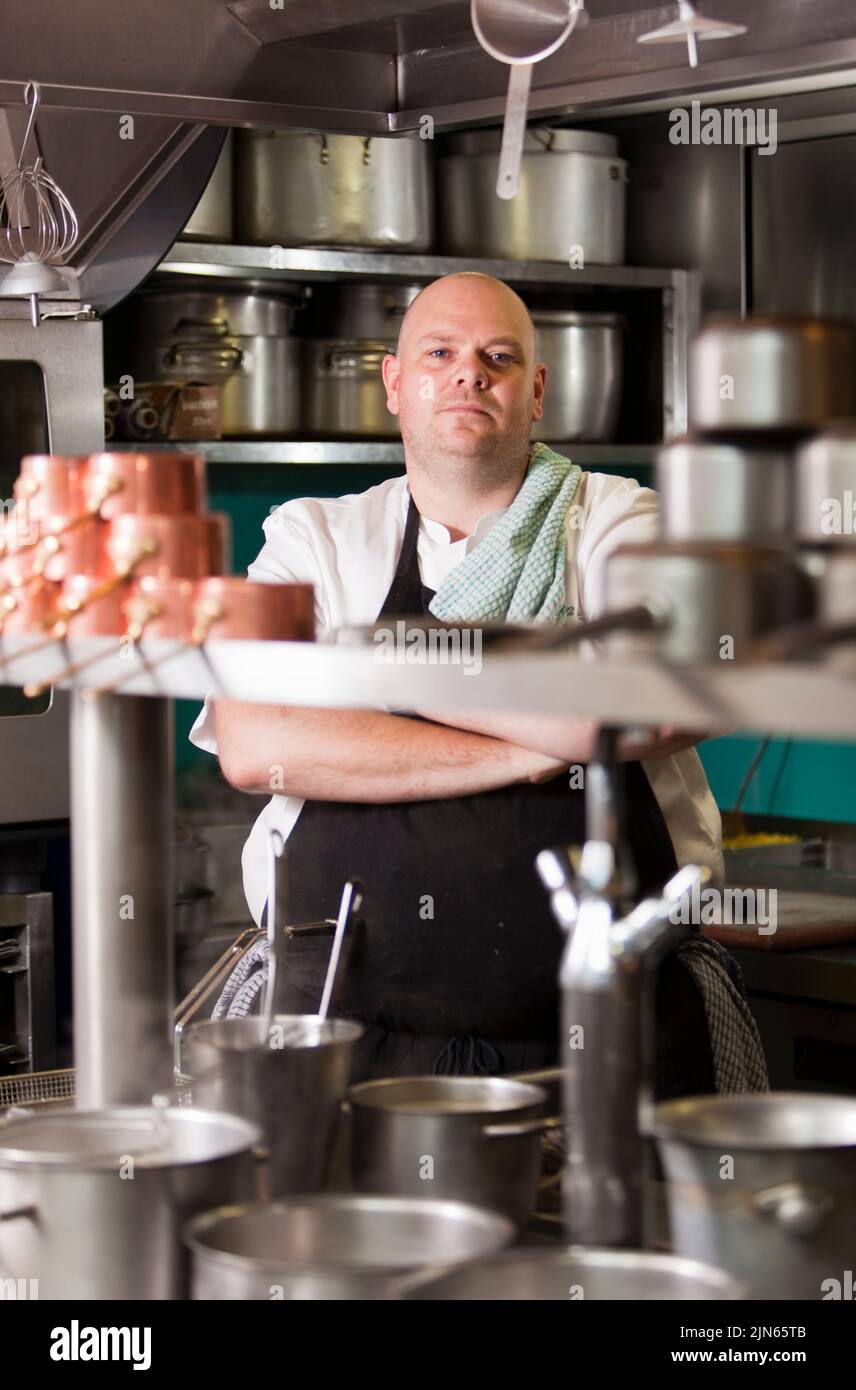 Tom Kerridge in the kitchen at the Hand & Flowers, his 2 Michelin Star