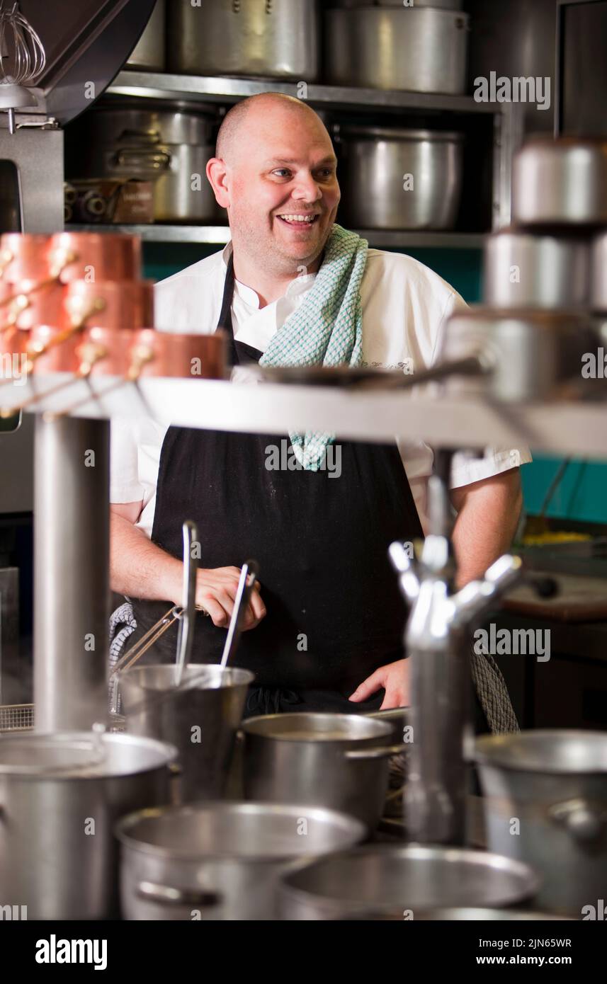 Tom Kerridge in the kitchen at the Hand & Flowers, his 2 Michelin Star