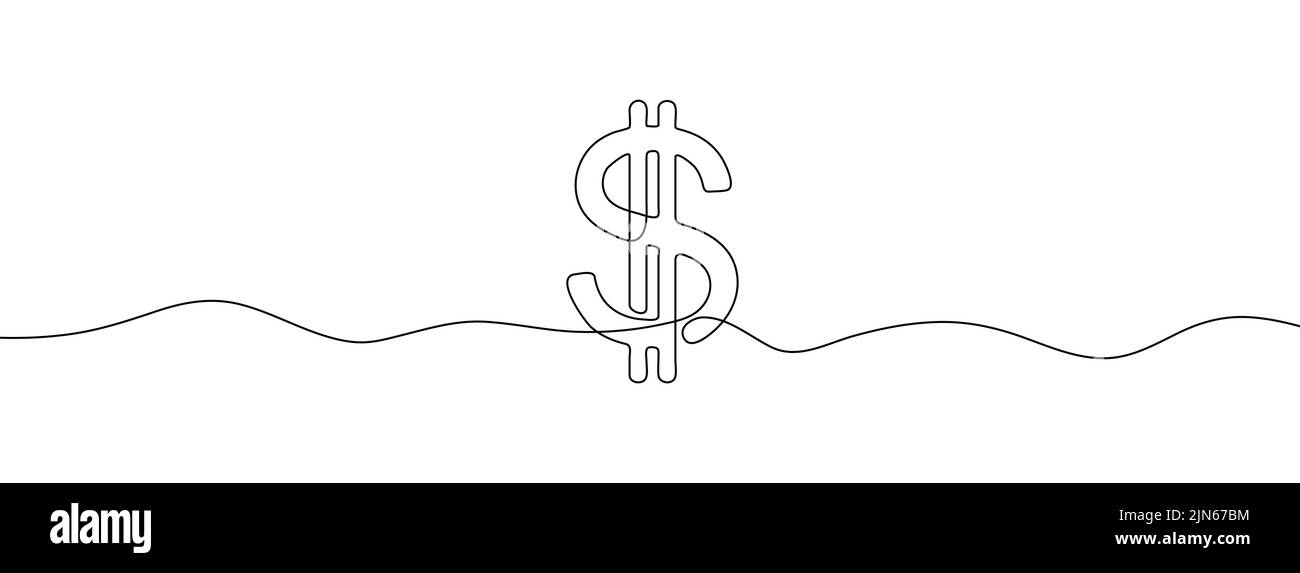 Linear background of dollar sign. One continuous line drawing of a dollar sign. Vector illustration. Dollar symbol isolated Stock Vector