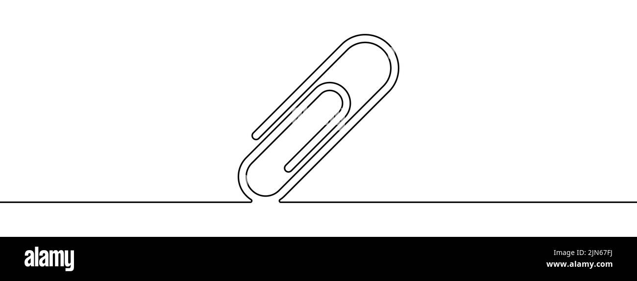 Linear background of paper clip. One continuous line drawing of a paper clip. Vector illustration. Paper clip icon isolated Stock Vector