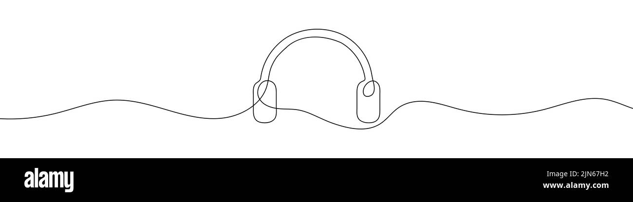 Headphones linear background. One continuous line drawing of earphones. Vector illustration. Earphones symbol Stock Vector