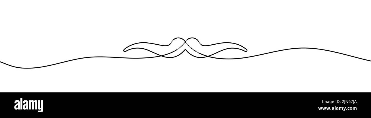 Linear background of mustache. One continuous line drawing of a mustache. Vector illustration. Mustache icon isolated Stock Vector