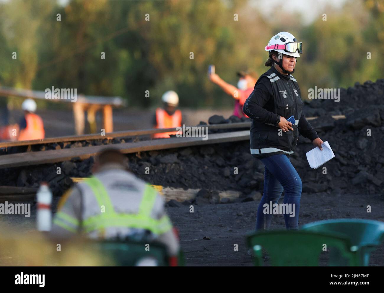 A worker participates in the rescue operation for miners trapped in a coal mine that collapsed in Sabinas, in Coahuila state, Mexico, August 9, 2022. REUTERS/Luis Cortes Stock Photo
