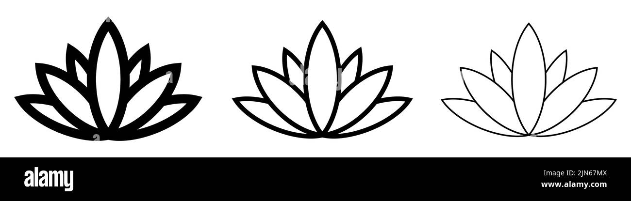 Lotus icons set. Lotus flower silhouette. Lotus flower logo. Vector illustration. Black icon Stock Vector